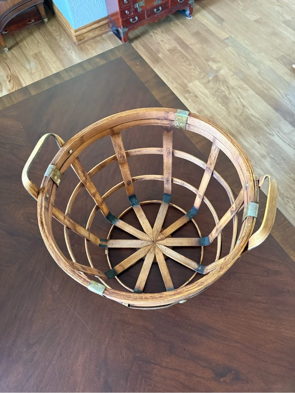 Rustic Wooden Basket w/Metal Accents